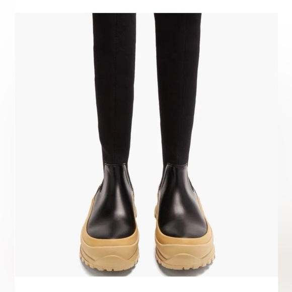Jil Sander Shoes - Jill Sander Black and Tan leather and scuba jersey tall Boots 39 US 8.5 Italy